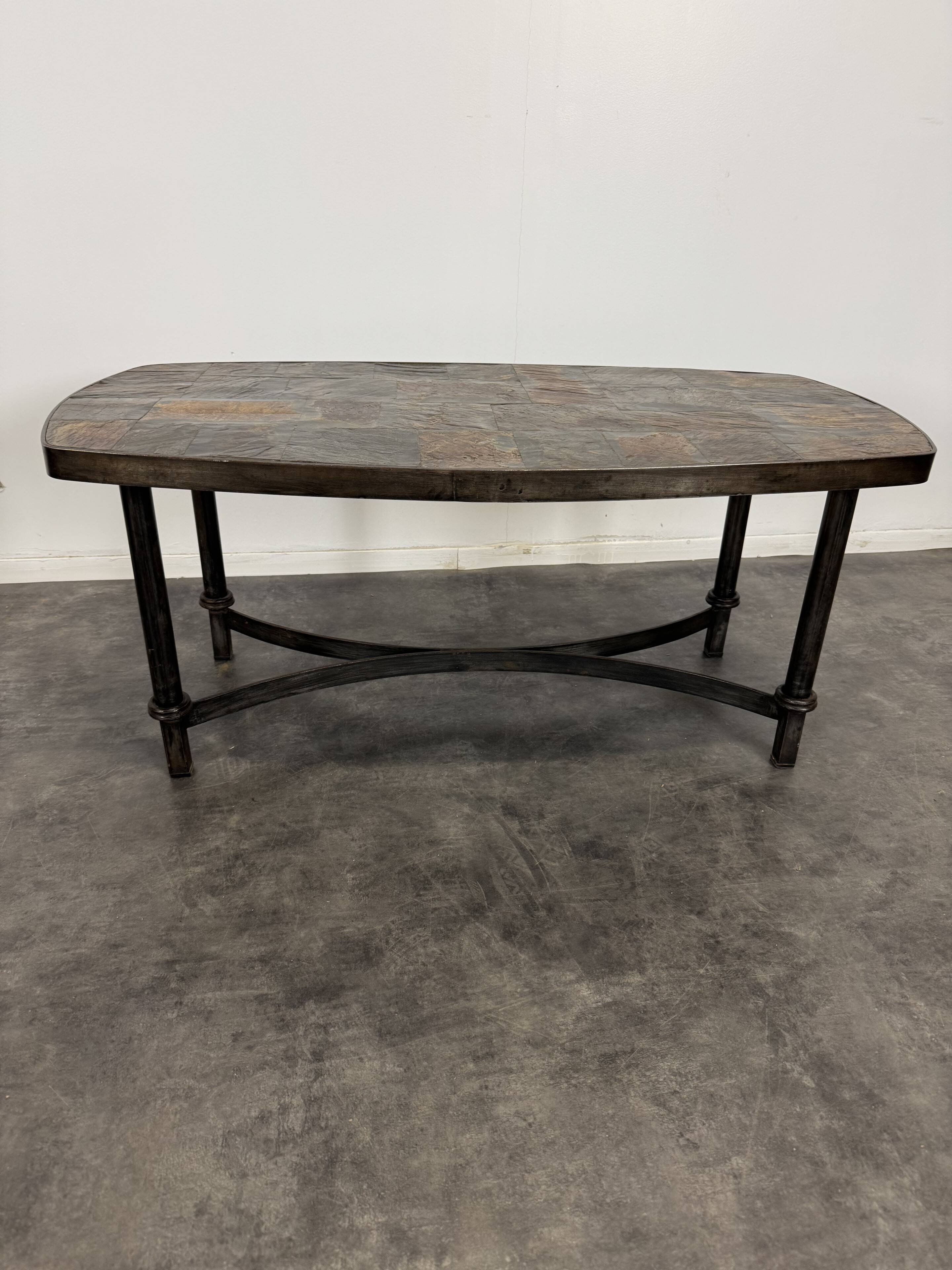 Wrought iron coffee table with slate top