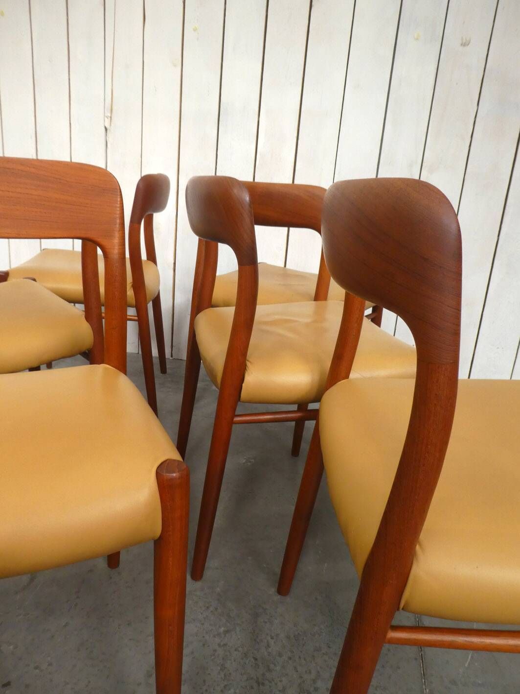 set of 6 teak and leather chairs by Niels Otto Moller, Denmark, 1960