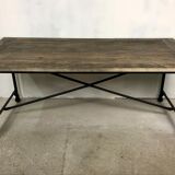 Iron workshop table and old wood tray