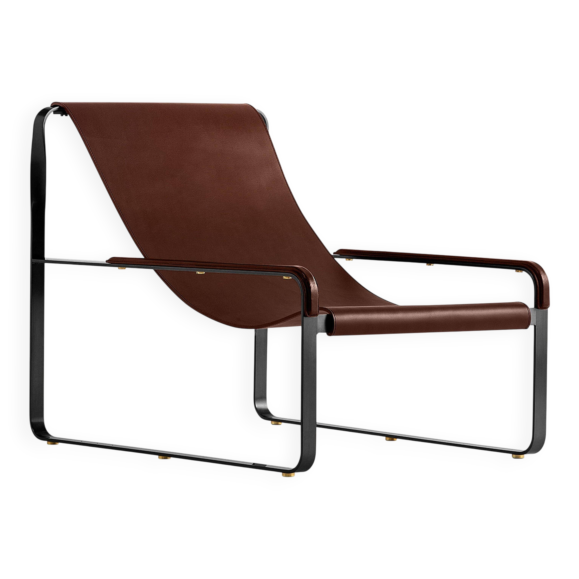 Fauteuil artisanal contemporain en acier noir et cuir marron