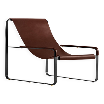 Contemporary Classic Chaise Longue in Smoked Black Steel and Dark Brown Leather