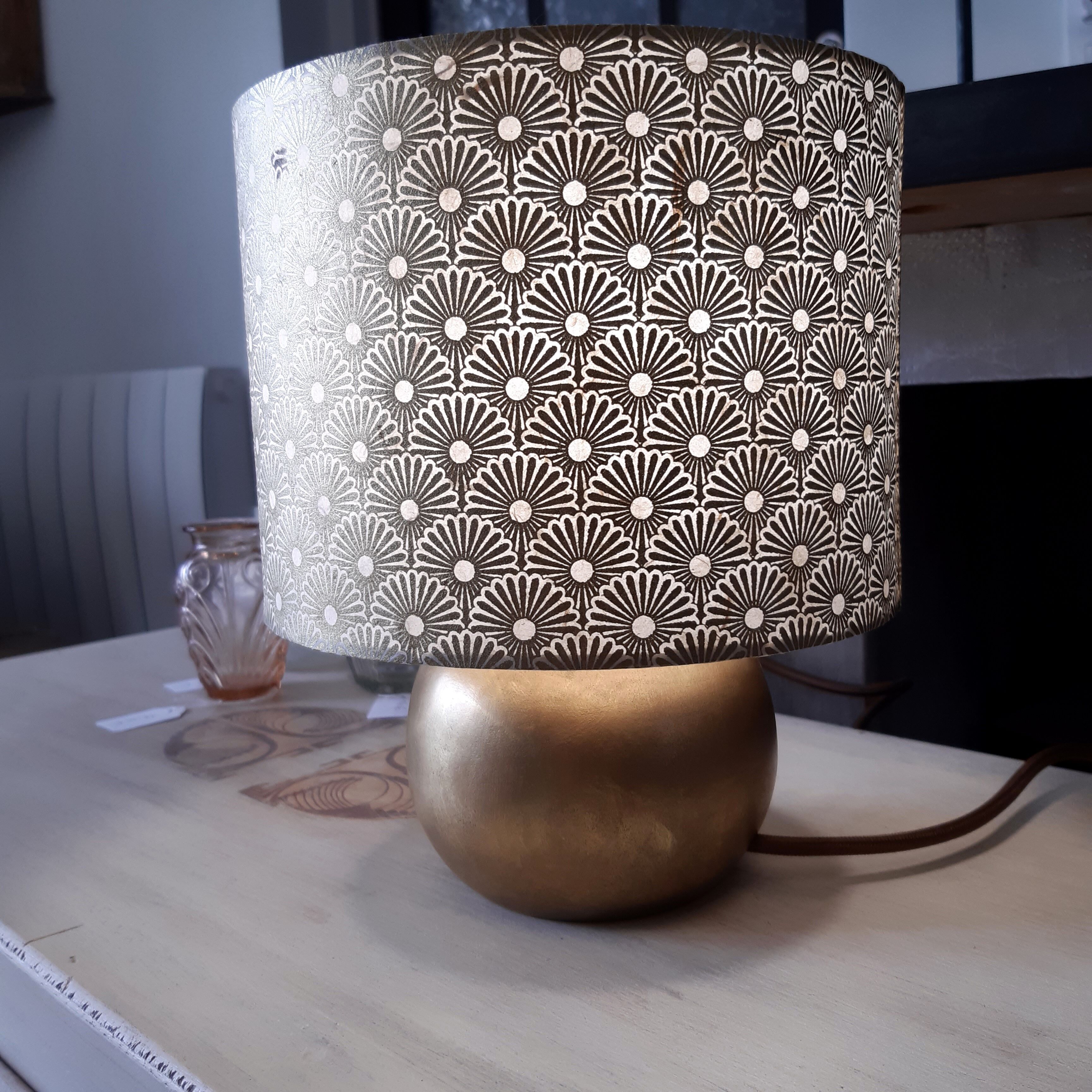Extra lamp foot ball wood, gold patina, lampshade paper patterns art deco