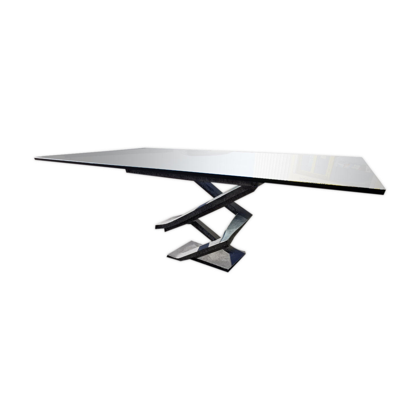 Table de repas Fleur de Fer Roche Bobois plateau en verre