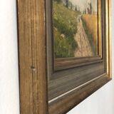 Peinture à l'huile vintage originale de paysage de cottage : Art de la nature encadré