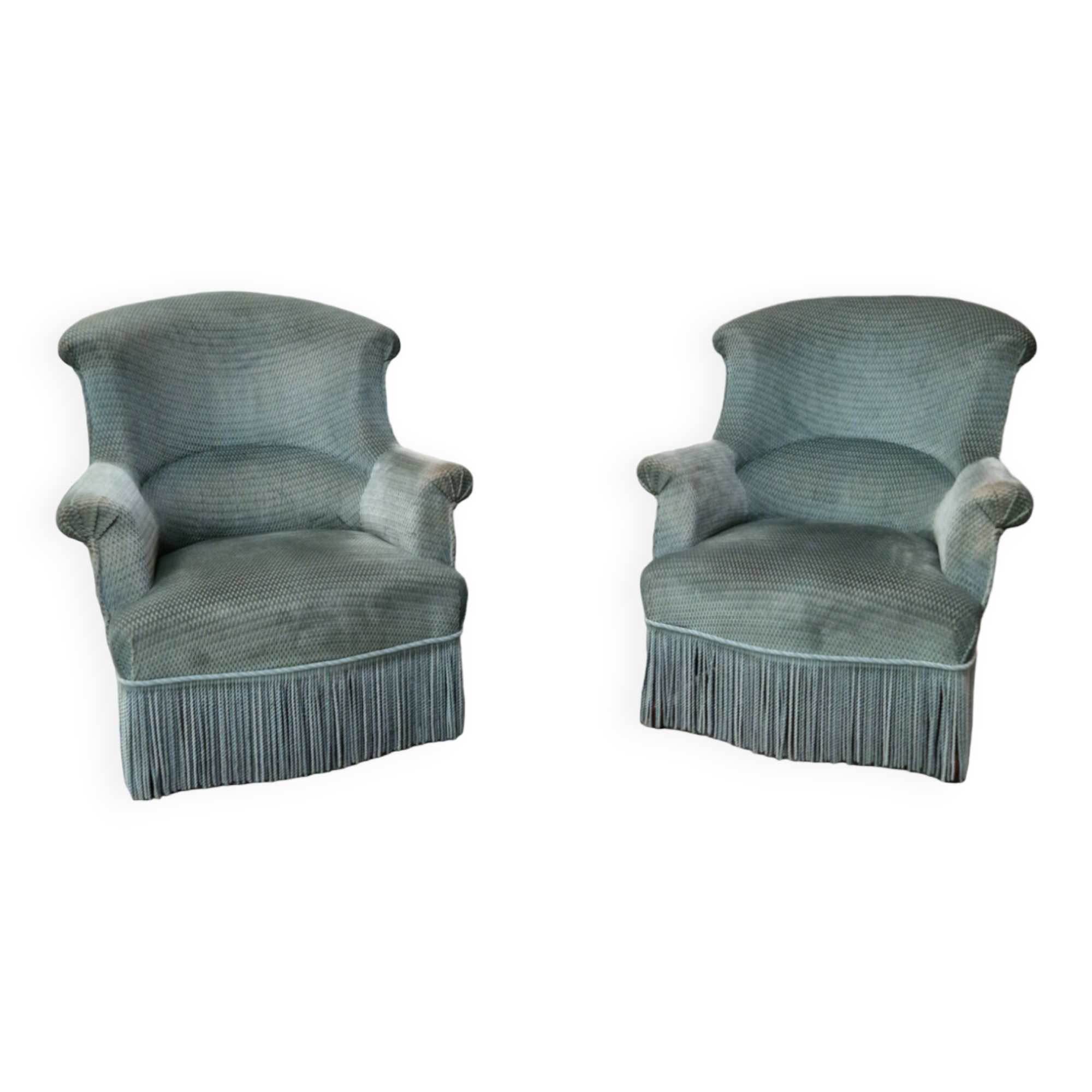 Pair of blue velvet toad armchairs