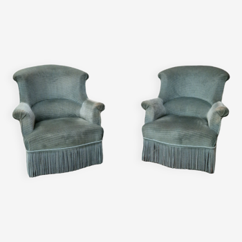 Pair of blue velvet toad armchairs