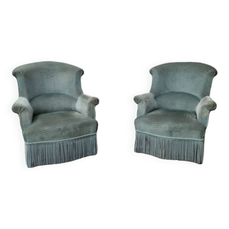 Paire de fauteuils crapaud velours bleu