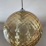 Vintage 70s smoked glass ball pendant light