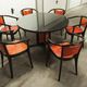 Table and 6 armchairs Baumann Diese, design Pagnon Pelhaître, Wenge color and red,