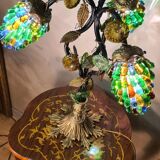 Original murano lamp in gilded bronze and metal with three lights, murano glass tulips 58x42