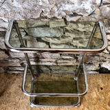 Chromed metal shelf and smoked glass