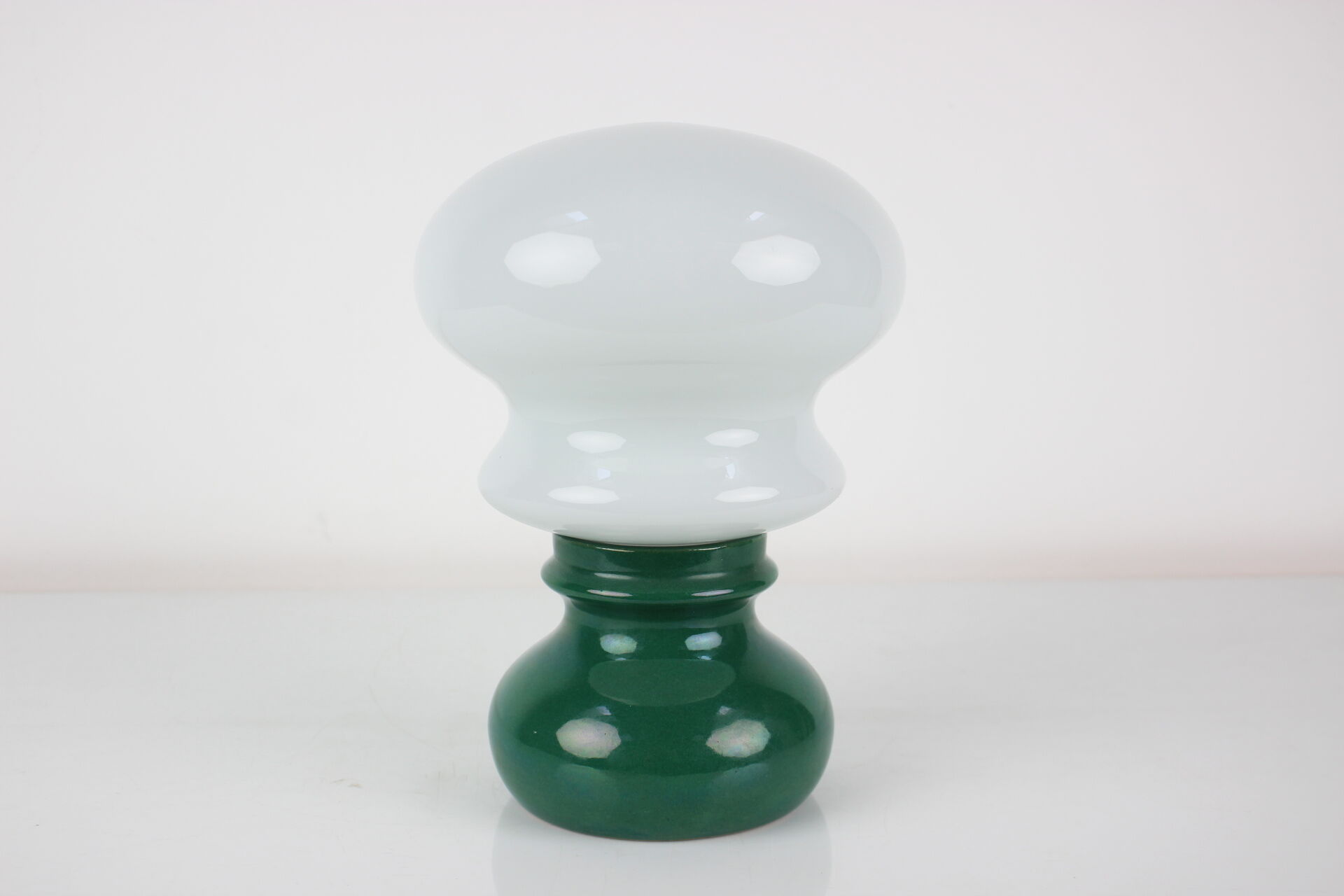 Vintage glass and ceramic table lamp osvetlovaci sklo valasske mezirici, 1970s