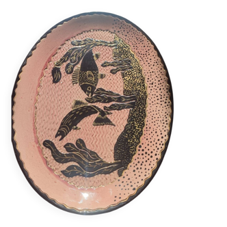 Large enamelled earthenware dish signed Tony Jaillet from the 1950s-60s.