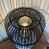 Opaline and rattan laying lamp