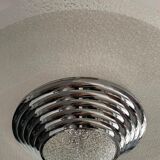 Modernist art deco pendant lamp, chrome brass and glass, France 1930 vintage