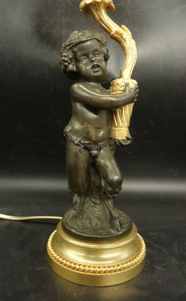 Clodion faun lamp, Louis XVI style, early 1900s - gilded and patinated bronze