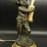 Clodion faun lamp, Louis XVI style, early 1900s - gilded and patinated bronze