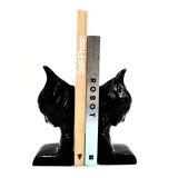 Angelo Minghetti, Art Déco black enamel Bookends, circa 1920, Signed