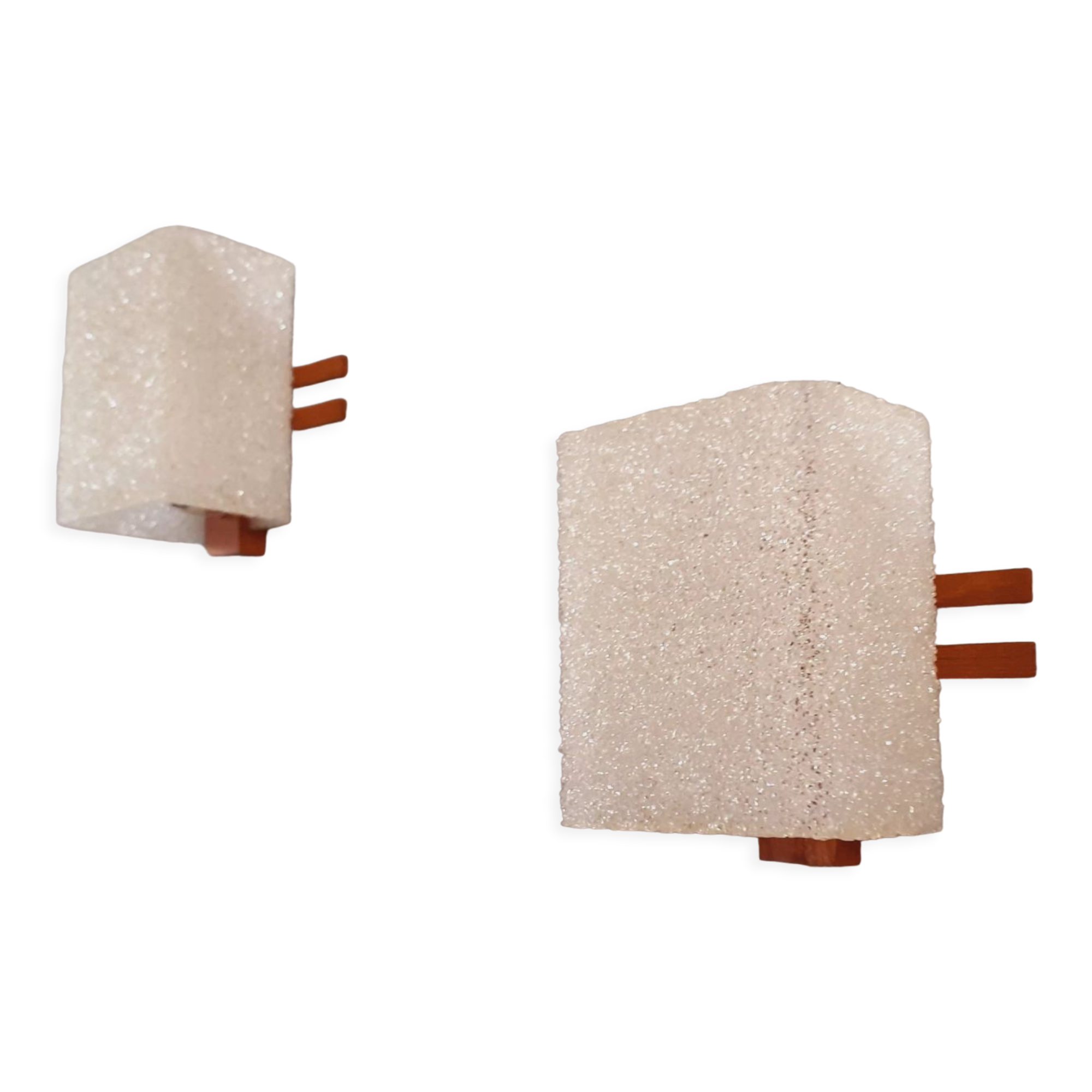 Pair of wall lamps 60s Scandinavian style teak and plexis granite