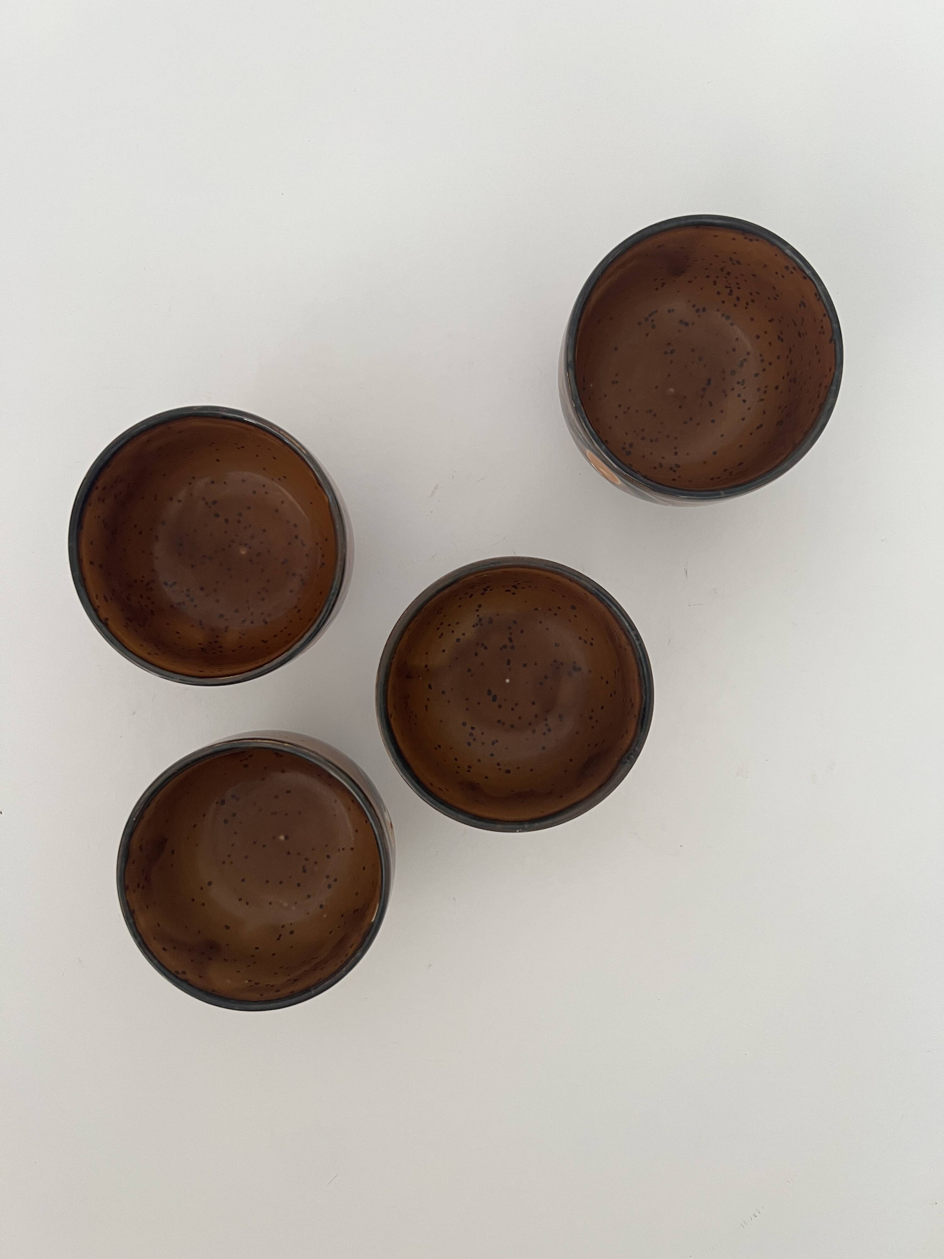 Set of 4 ceramic cups, Japanese pottery, circa 1960/70