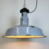 Large Industrial Midcentury Grey Enamel Factory Lamp, 1950s