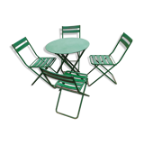 Garden set table and folding metal chairs