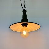 Industrial blue enamel military pendant lamp with cast aluminium top, 1960