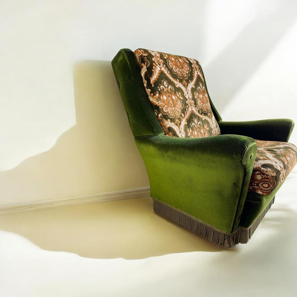 Fauteuil vintage vert mousse / fauteuil une place