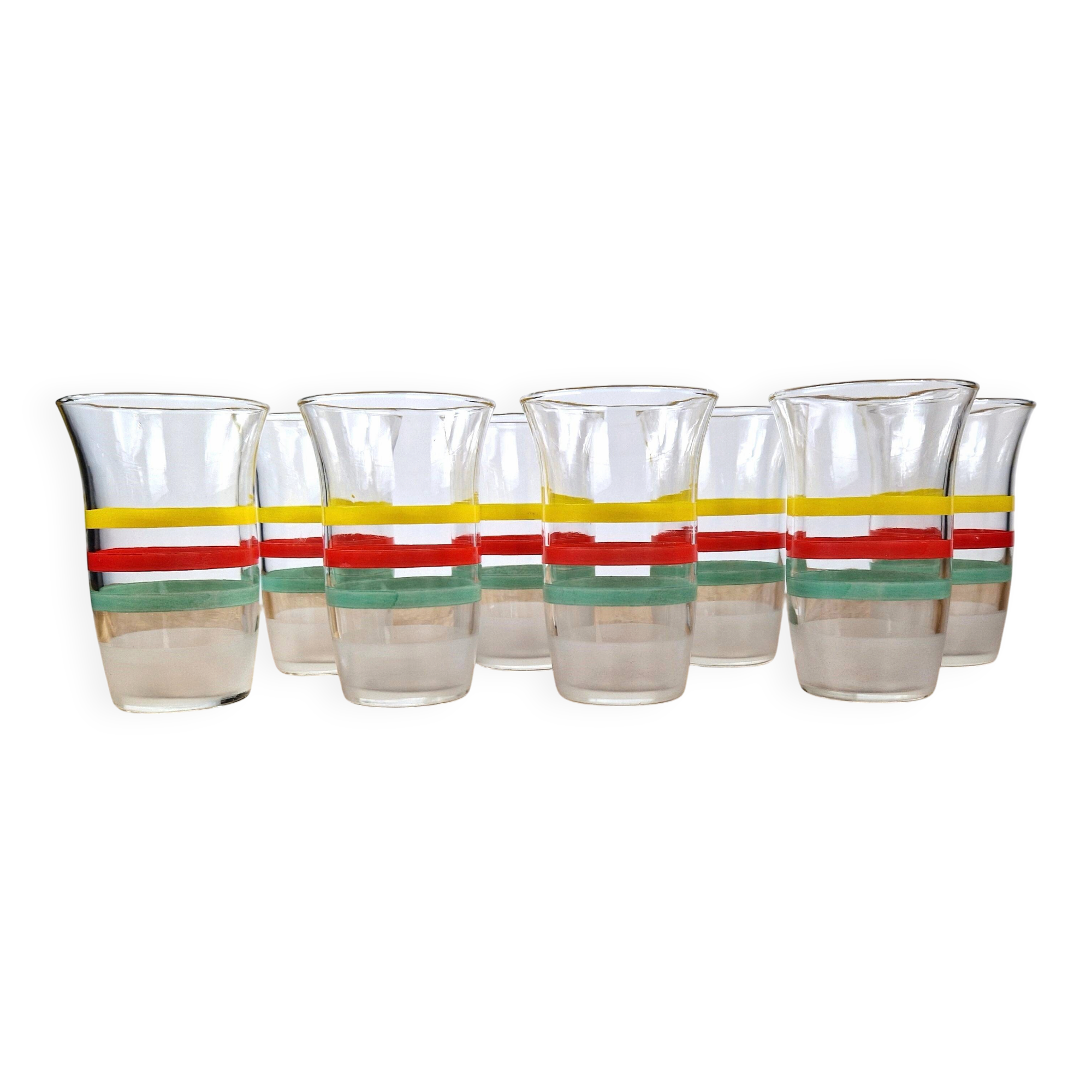 8 multicoloured vintage orangeade glasses from the 60s/70s.