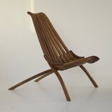 Handcrafted folding chair in solid wood (Iroko) vintage circa 1970.