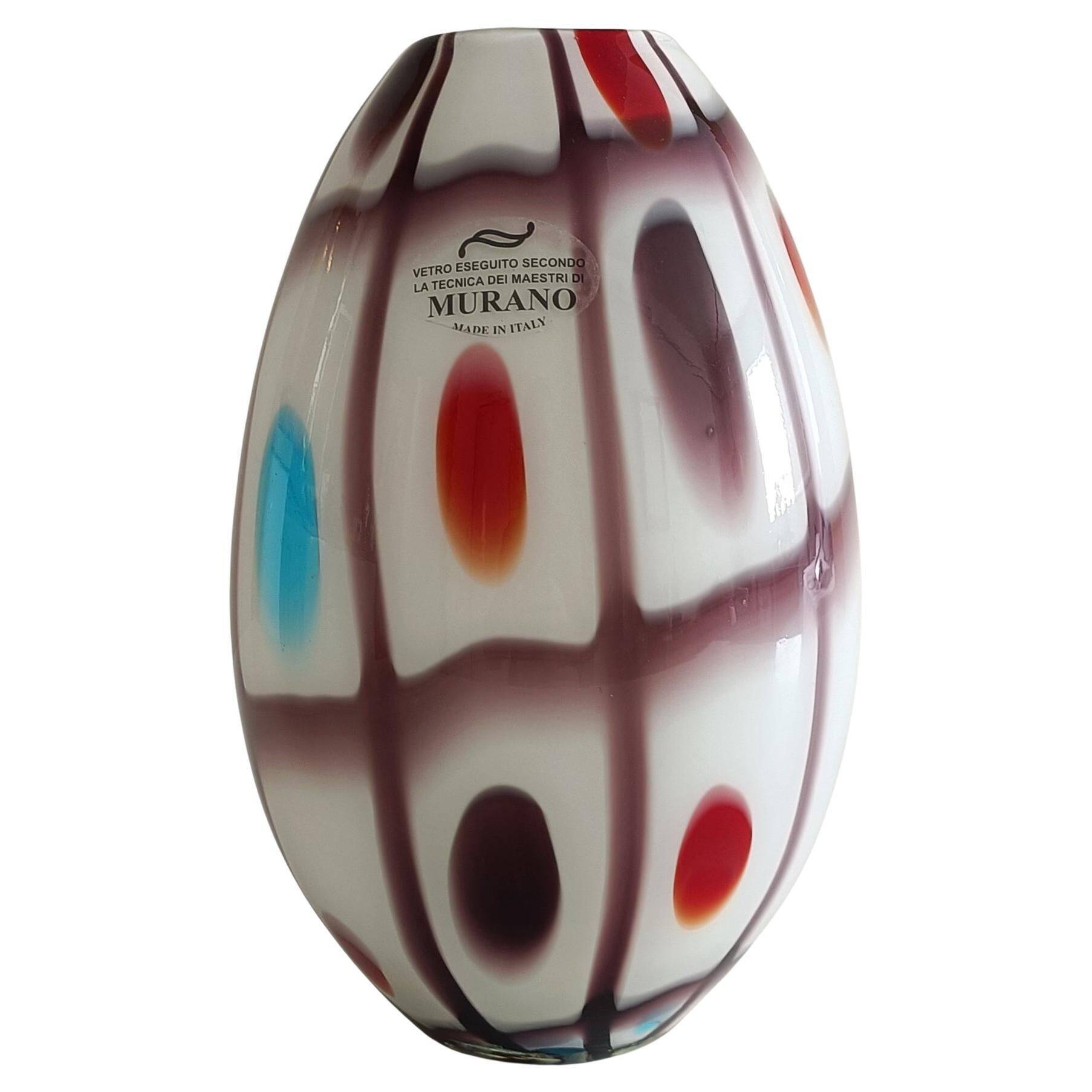 Murano Glass Colorful Ovoid Shaped Vase in The Style of A.Ve.M, Italy, 1960s