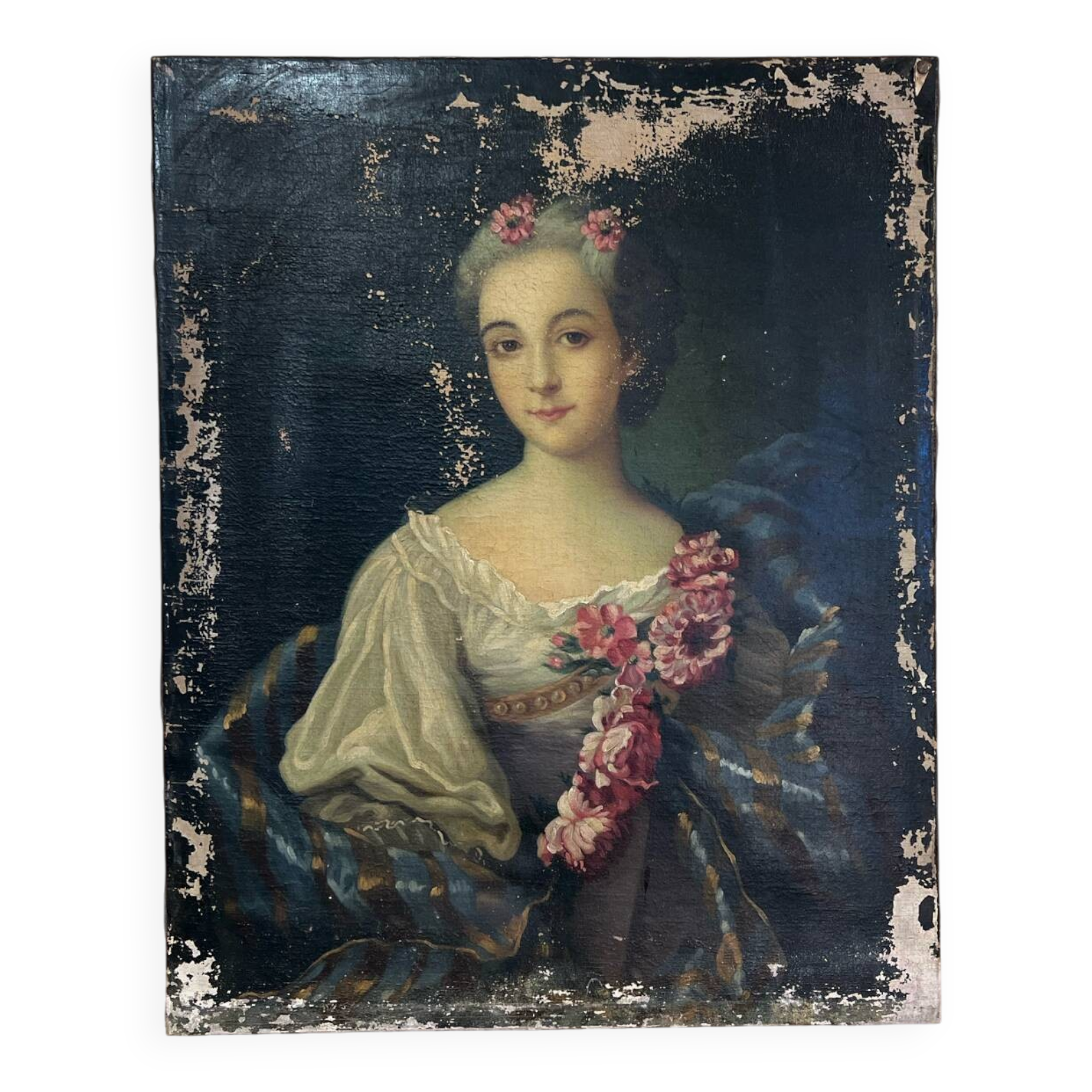 Portrait de femme au bouquet XIXème