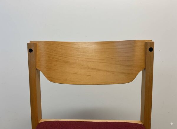 Chaise style scandinave chêne et bordeaux sans accoudoirs