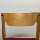 Scandinavian style oak and burgundy chair without armrests