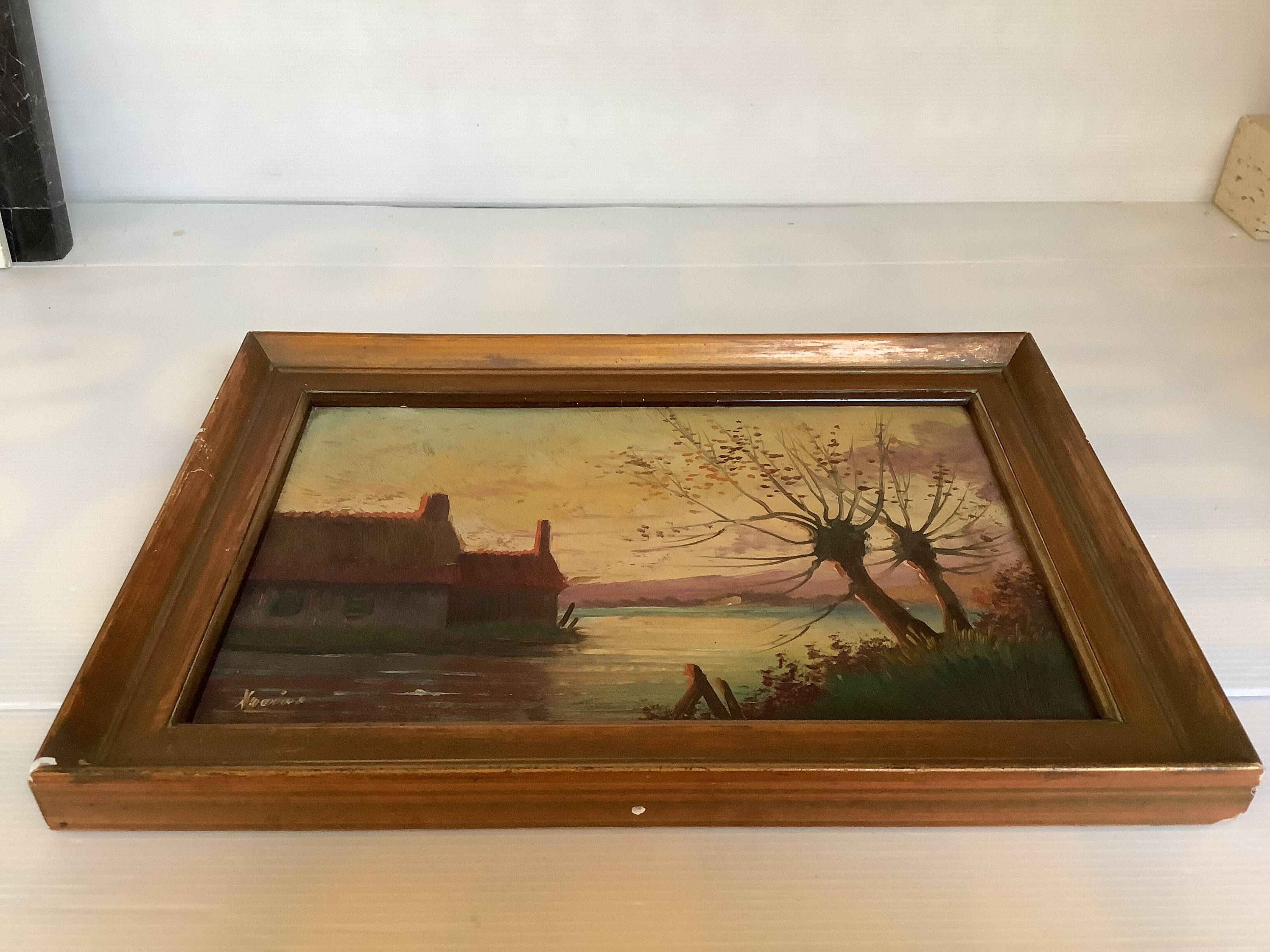 Small autumn landscape painting signed