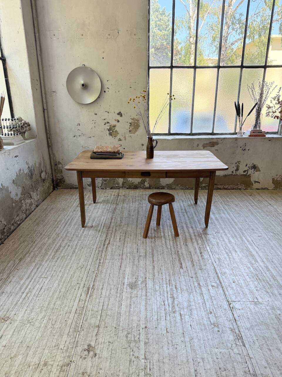 Beech and pine farmhouse table with spindle legs 170 cm