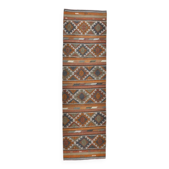 Tapis Kilim persan rouge et vert 3x9, 81x279 cm