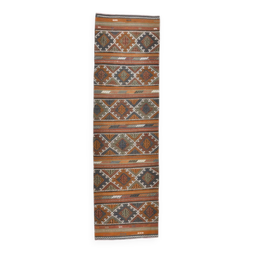 3x9 Red Green Persian Kilim Runner Rug, 81x279Cm