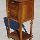 Antique Louis XVI style bedside table in walnut, with a marble top.