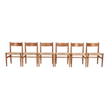 6x Hans J. Wegner Dining Chair CH36 in Oak, 1970s Denmark