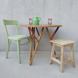 Old bistro chair green curved wood