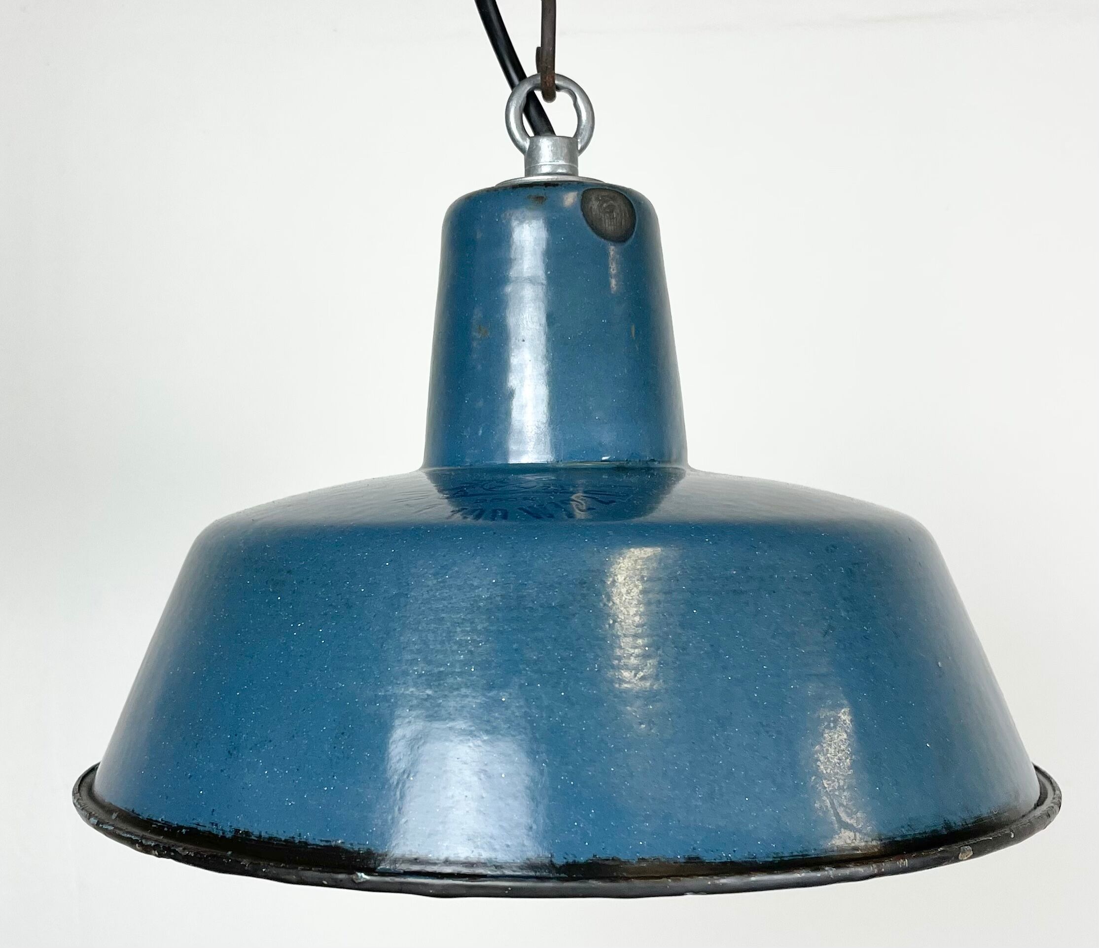 Industrial blue enamel pendant lamp, 1960s