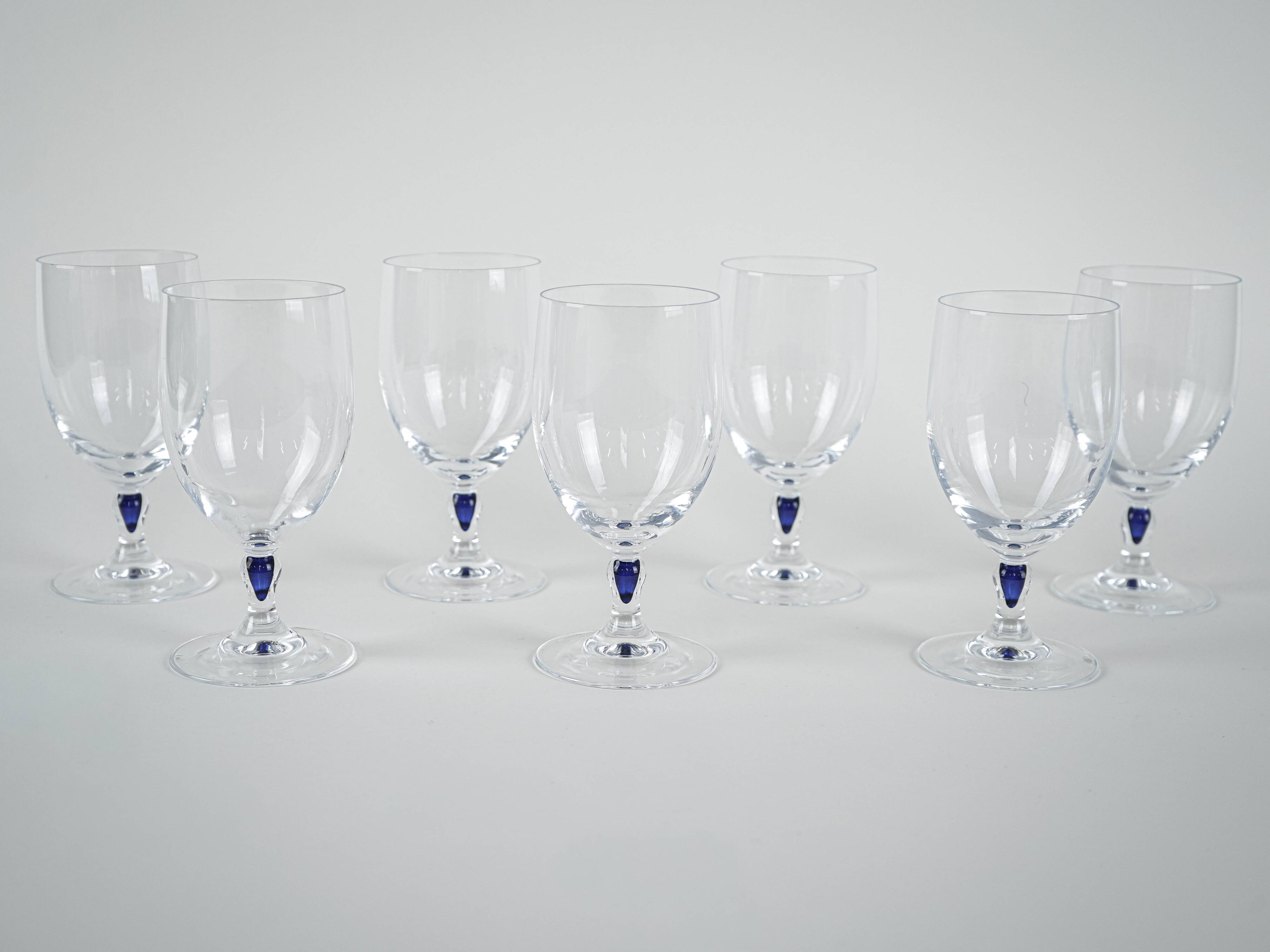 The set of Venise Saphir glasses, French design, 1970s, manufactured by Cri