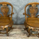 Pair of chinese chairs in exotic wooden barrel shape around 1900-1920
