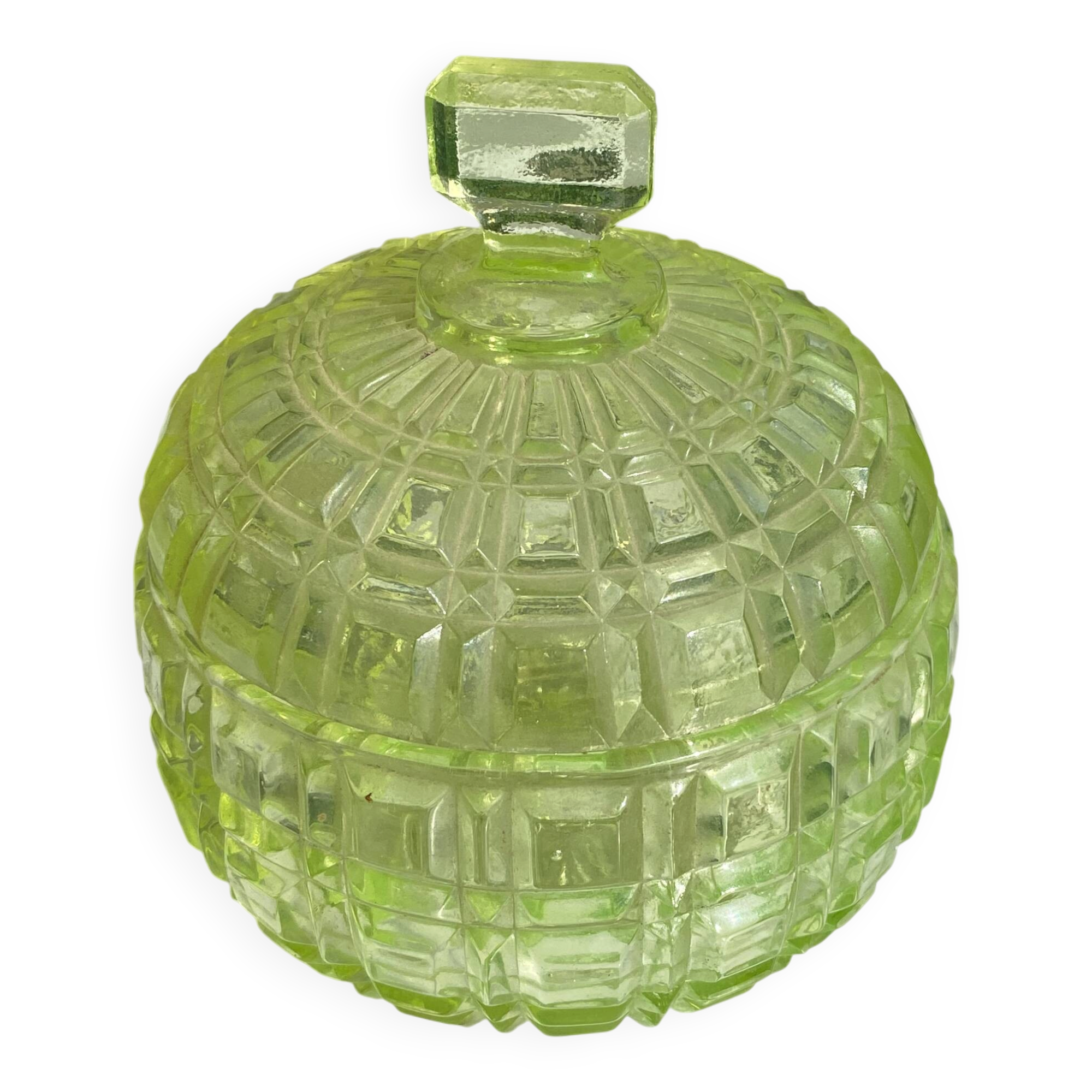Vintage Glass Bonbonnière from Ouraline – Art Deco Style - Fluorescent