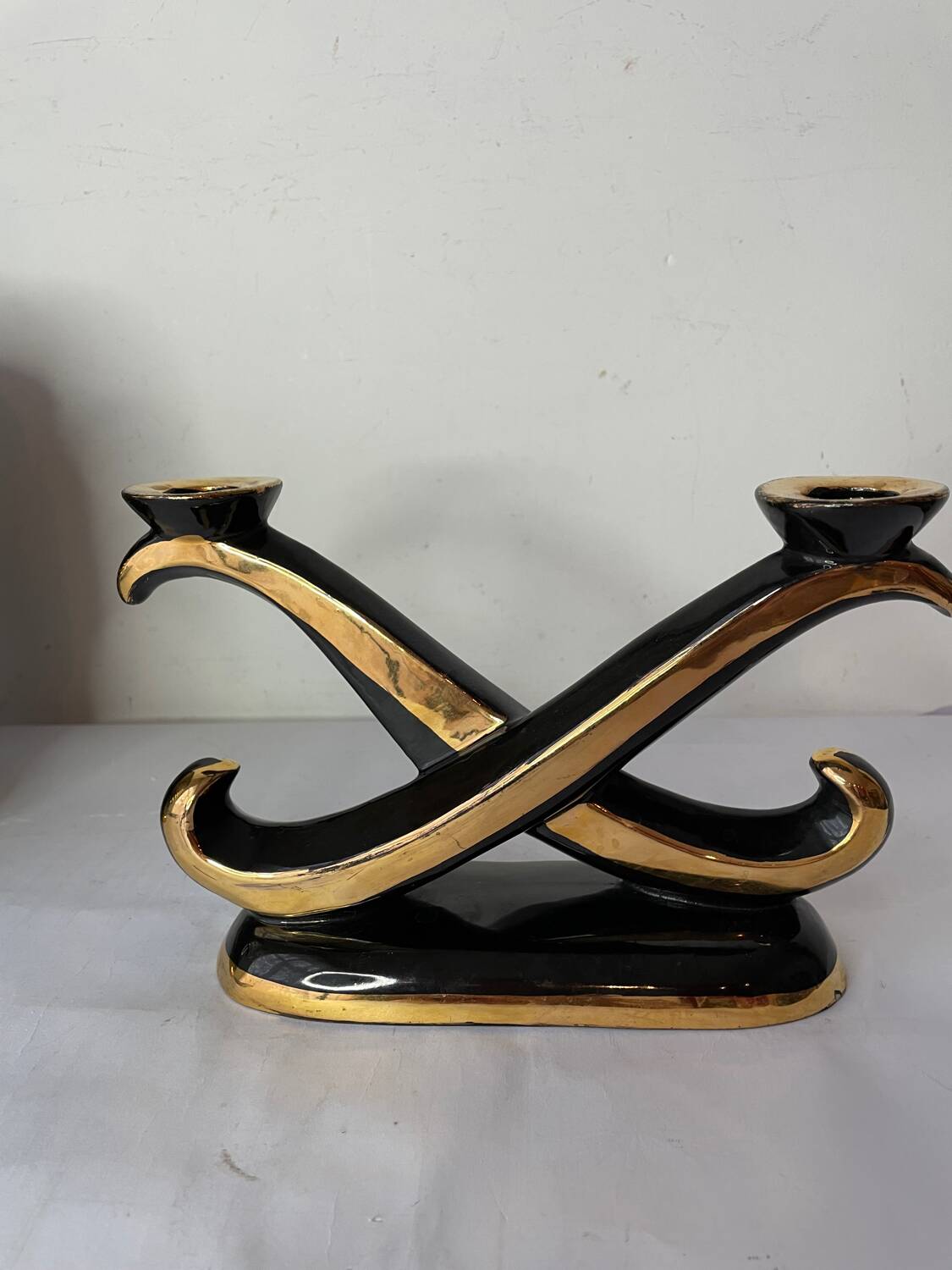 Art Deco vase and candle holder set