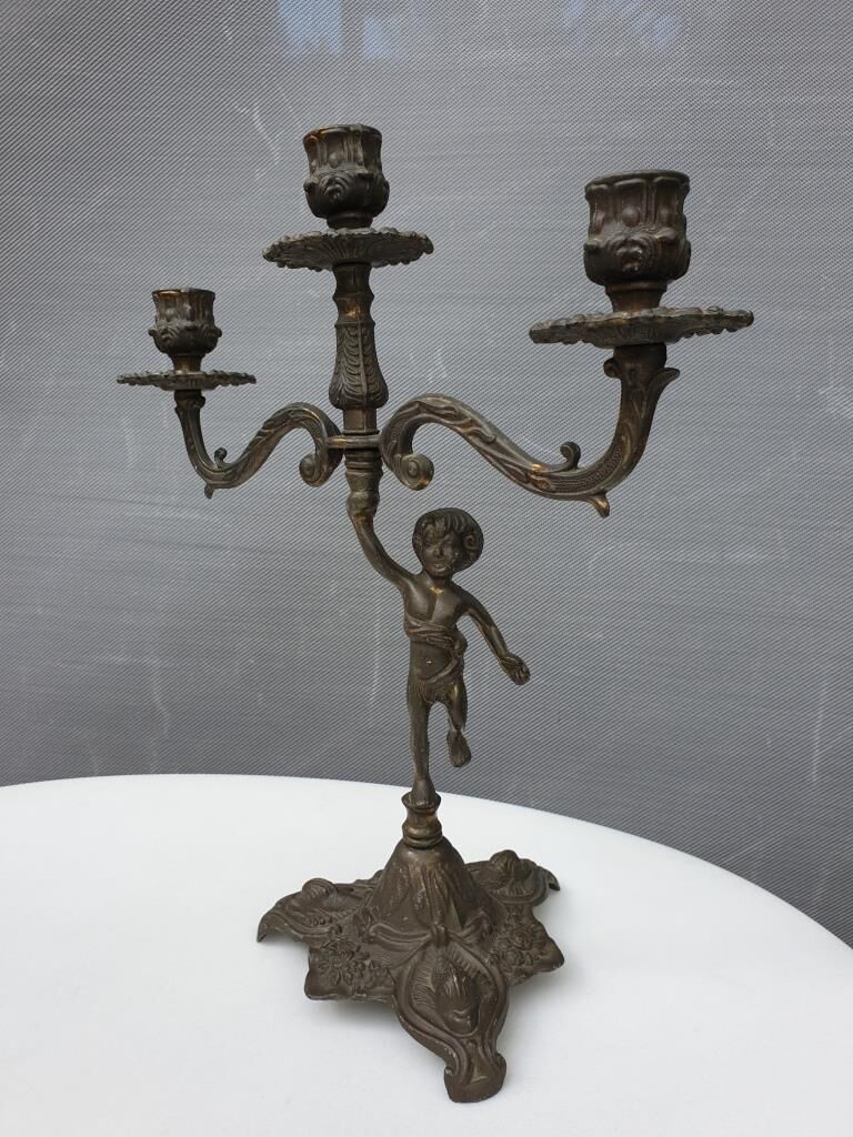 "Il mio bel foco" pair of candlesticks XIXth cherubs 3 torchieres