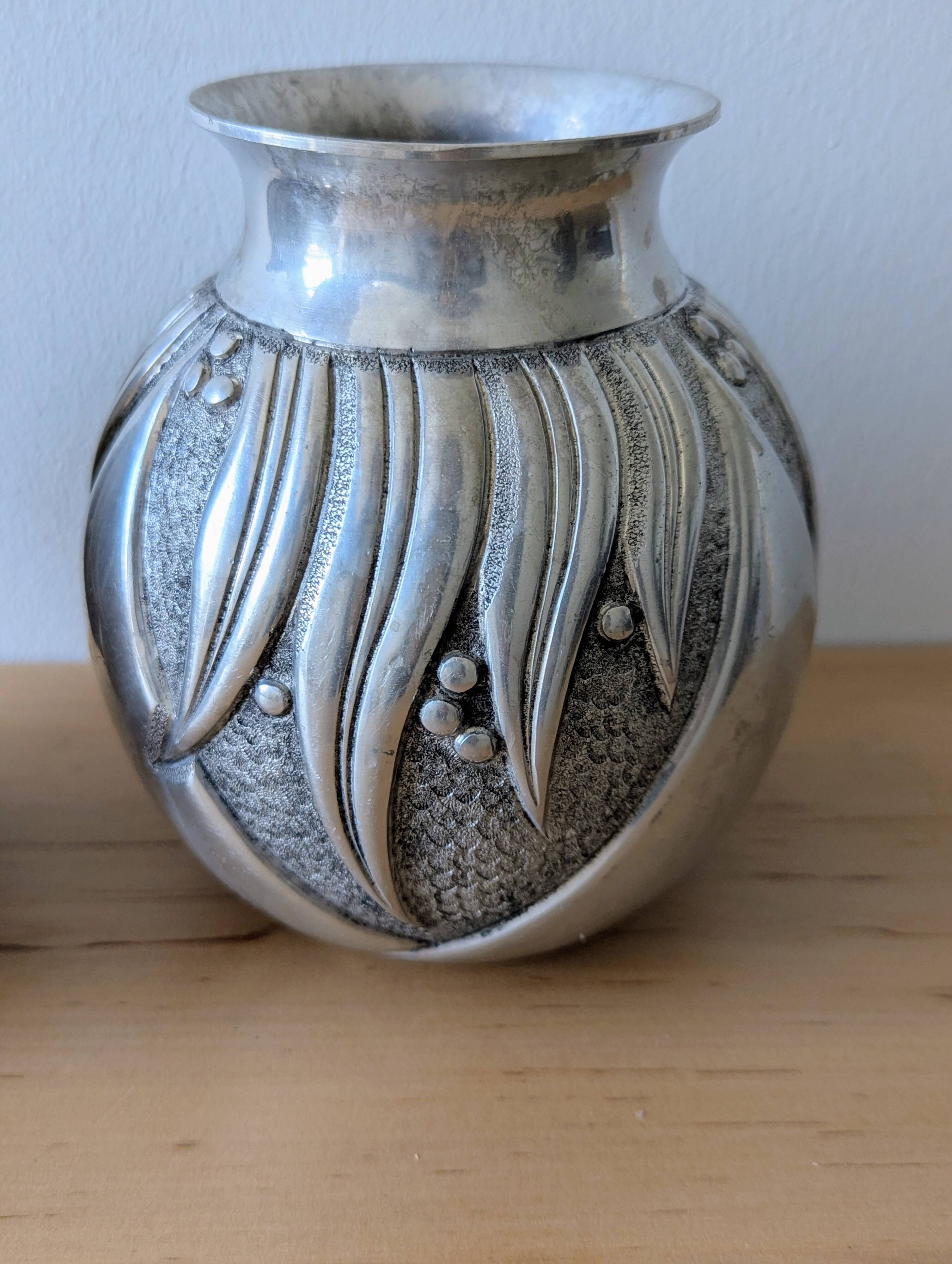 Pair of irman vases in aliometal, french design, 1950
