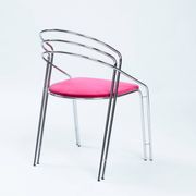 Set of Four Midcentury Italian Dining Chairs in Chrome and Pink Velvet