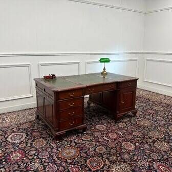 Classic English partner desk green leather